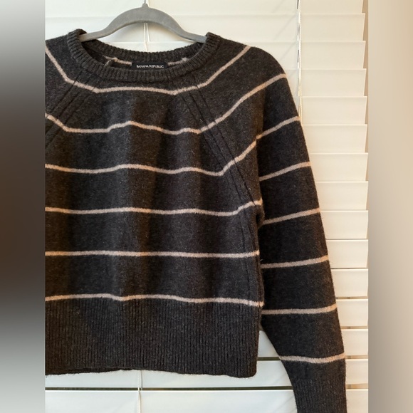 Banana Republic Merino Wool Blend Sweater Dolman Sleeve M Chocolate Stripe Yak - Picture 4 of 10